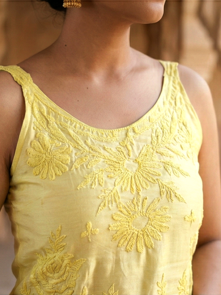 Royale Yellow Muslin Sleeveless Kurta