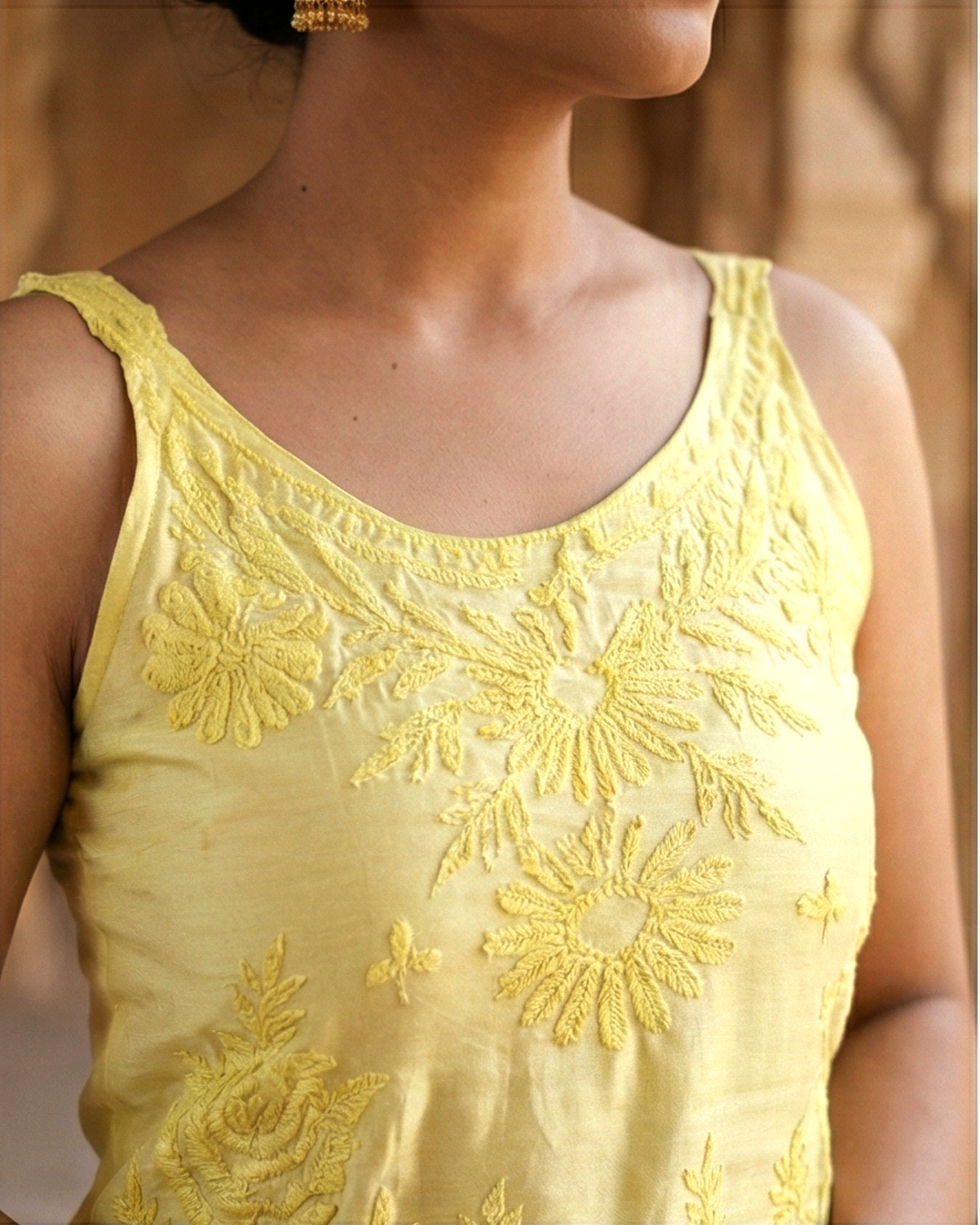 Royale Yellow Muslin Sleeveless Kurta