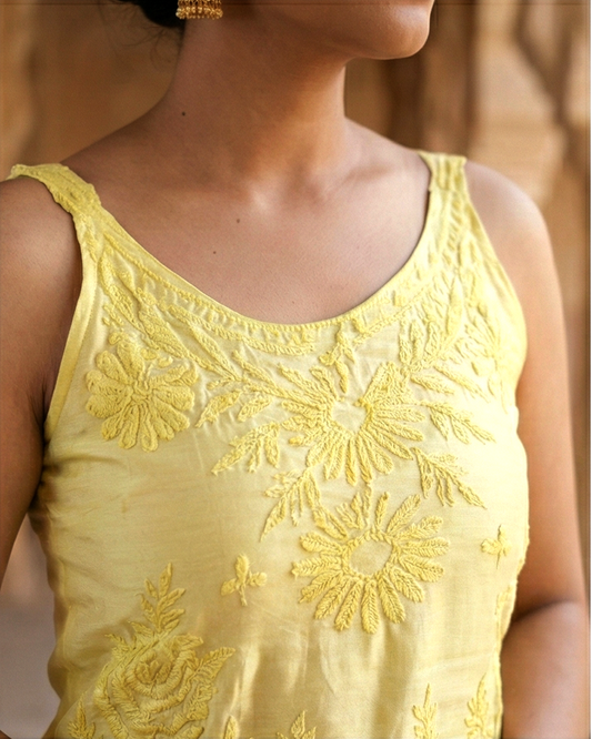 Royale Yellow Muslin Sleeveless Kurta