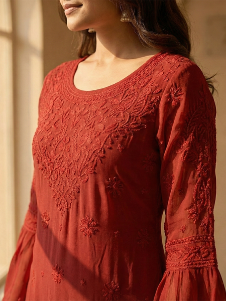Readymade Viscose Georgette Red Garara Set
