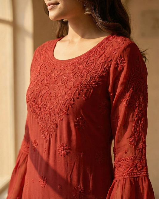 Readymade Viscose Georgette Red Garara Set