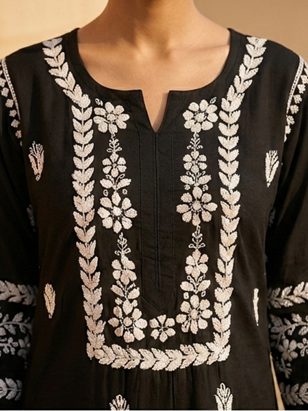 Black Chikankari Modal Long Kurti