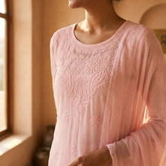 Readymade Viscose Georgette Pink Garara Set
