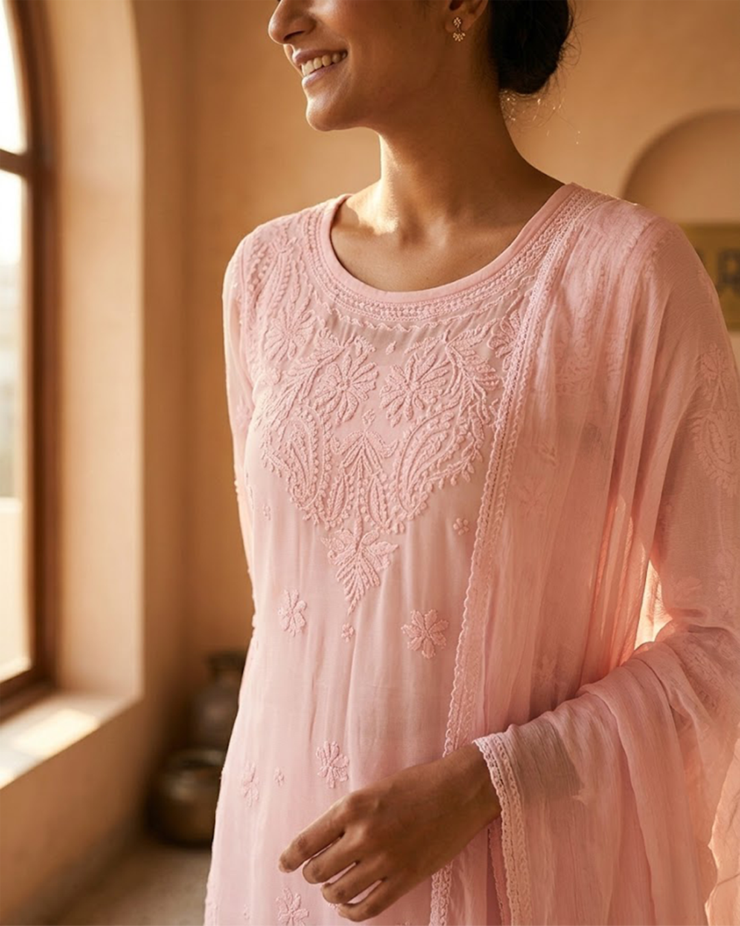 Readymade Viscose Georgette Pink Garara Set