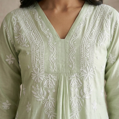 Pista Chanderi Chikankari Aline Kurta