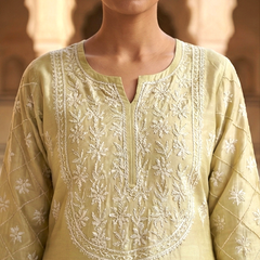 Golden Cotton Chanderi Chikankari Kurta