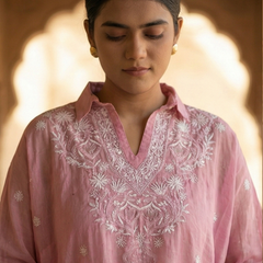 Light Pink Mulchanderi Kaftan