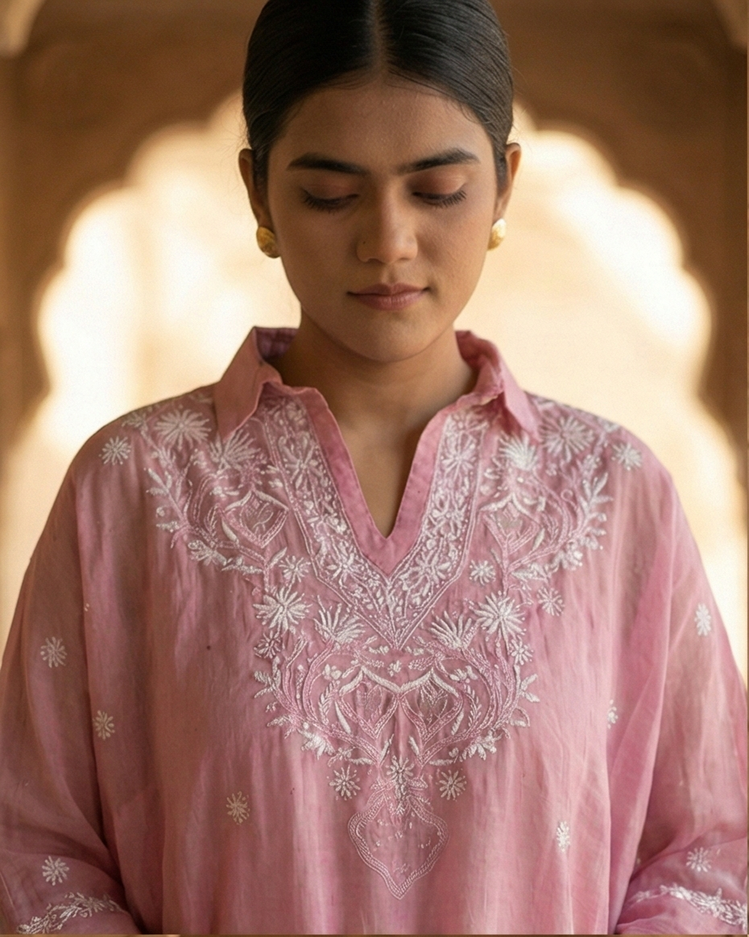 Light Pink Mulchanderi Kaftan