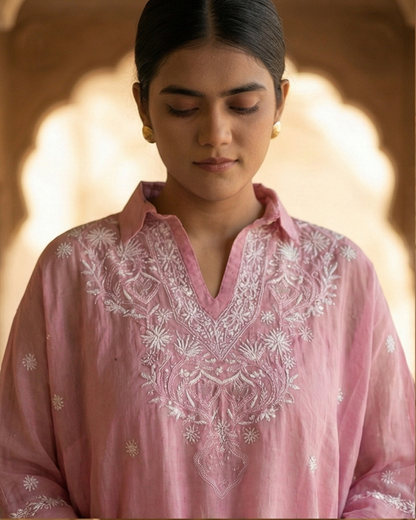 Light Pink Mulchanderi Kaftan