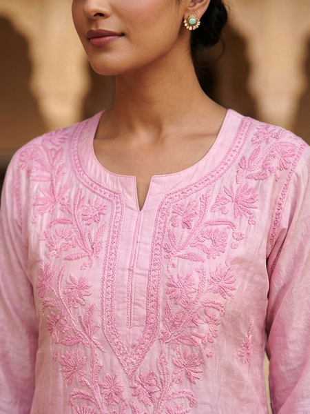 Blush Royale Chanderi Kurta with Chikankari Work