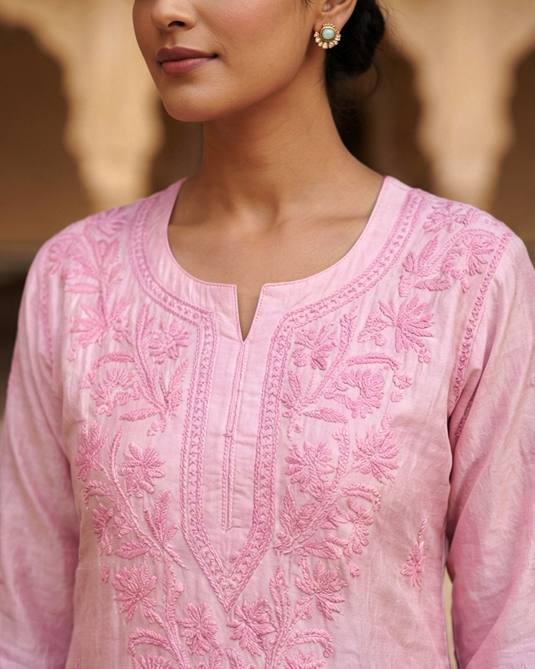 Blush Royale Chanderi Kurta with Chikankari Work
