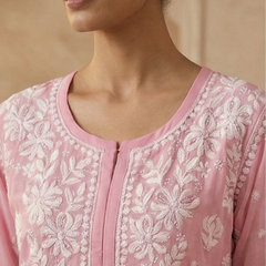 Pink Viscose Georgette Chikankari Readymade Kurta