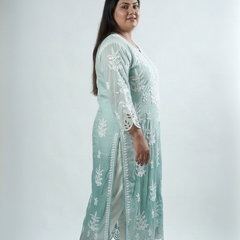 Sea Green Muslin Cutwork Kurta