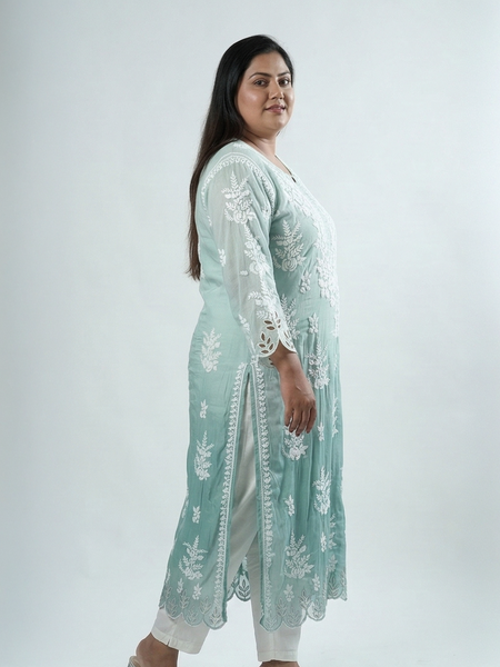 Sea Green Muslin Cutwork Kurta