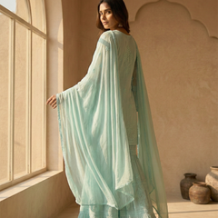 Viscose Georgette Aqua Blue Garara Set
