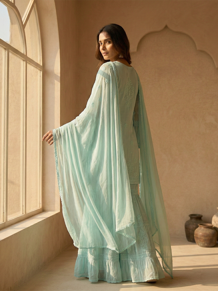 Viscose Georgette Aqua Blue Garara Set