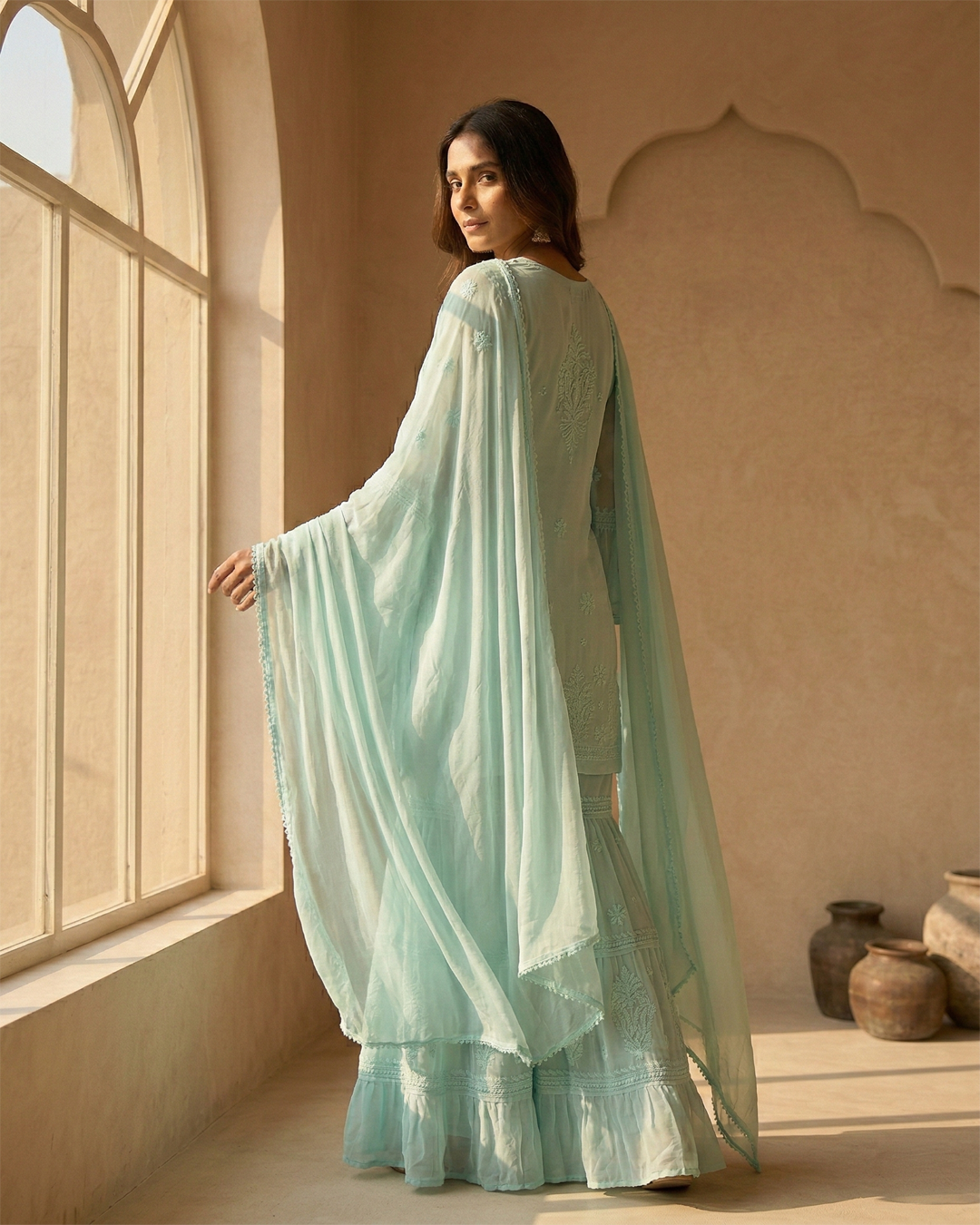 Viscose Georgette Aqua Blue Garara Set