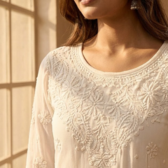 Readymade Viscose Georgette White Garara Set
