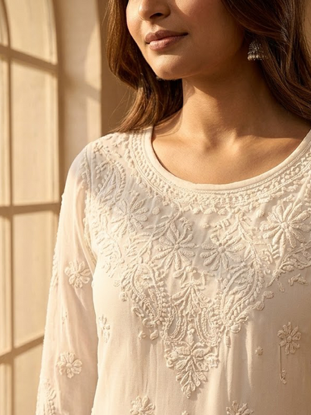 Readymade Viscose Georgette White Garara Set