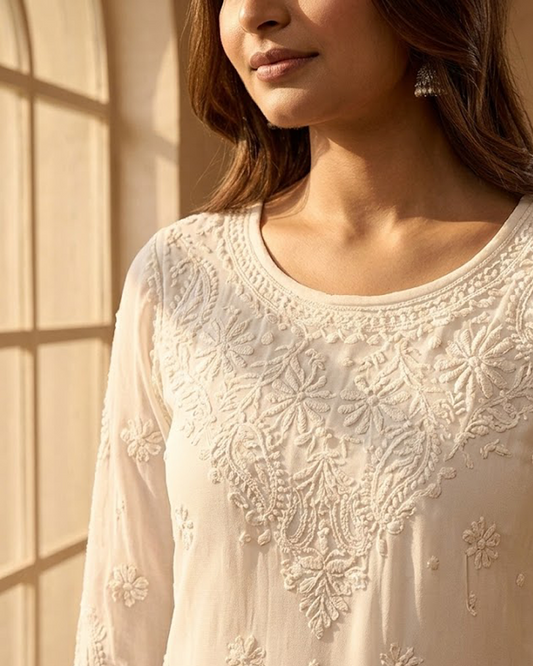 Readymade Viscose Georgette White Garara Set