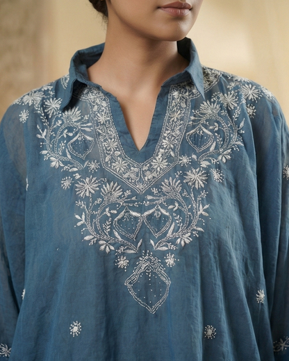 Royal Blue Mulchanderi Kaftan