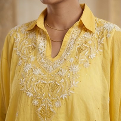 Yellow Mulchanderi Kaftan