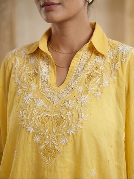 Yellow Mulchanderi Kaftan