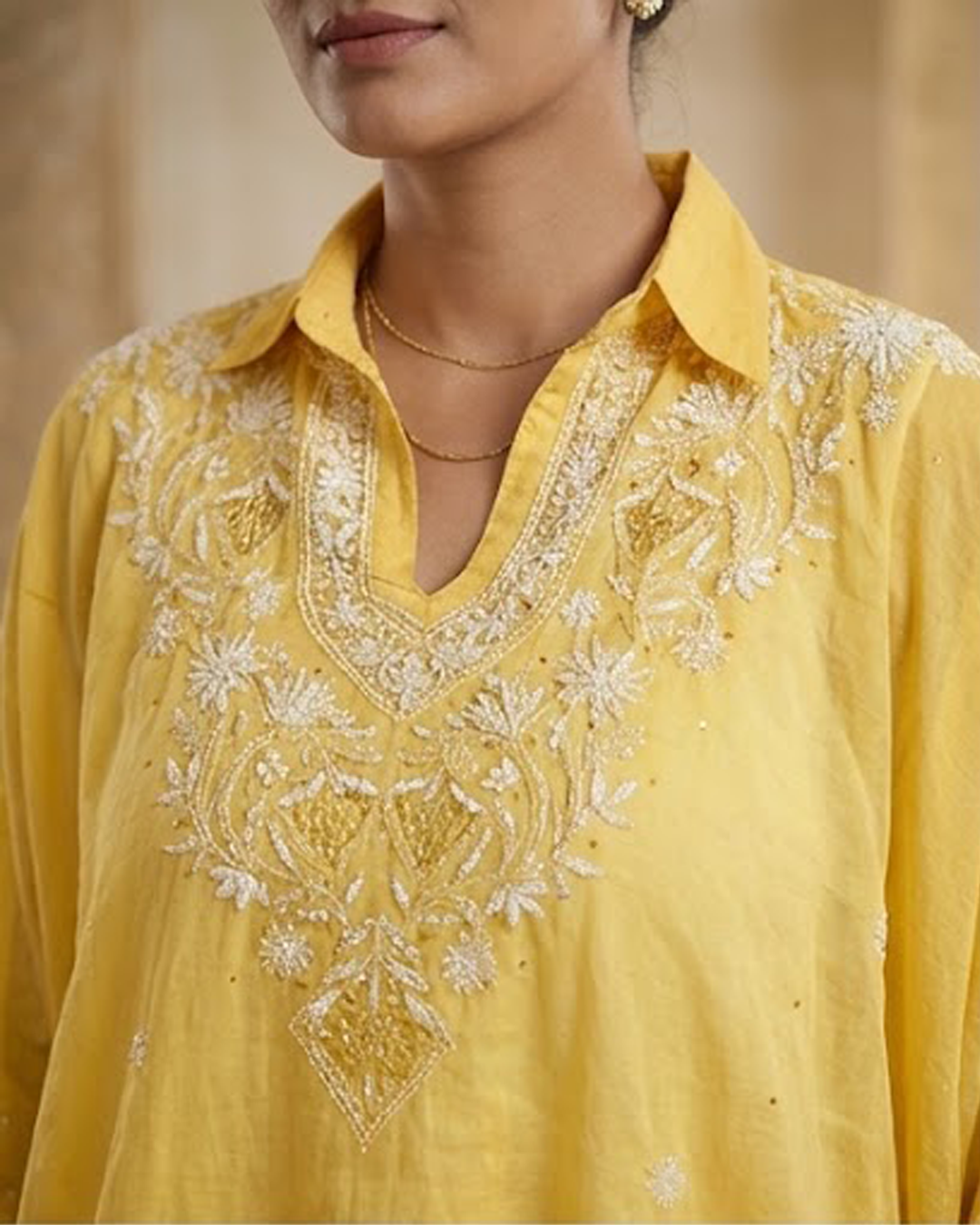 Yellow Mulchanderi Kaftan