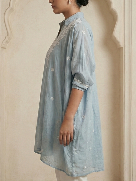 Light Blue Mulchanderi Kaftan