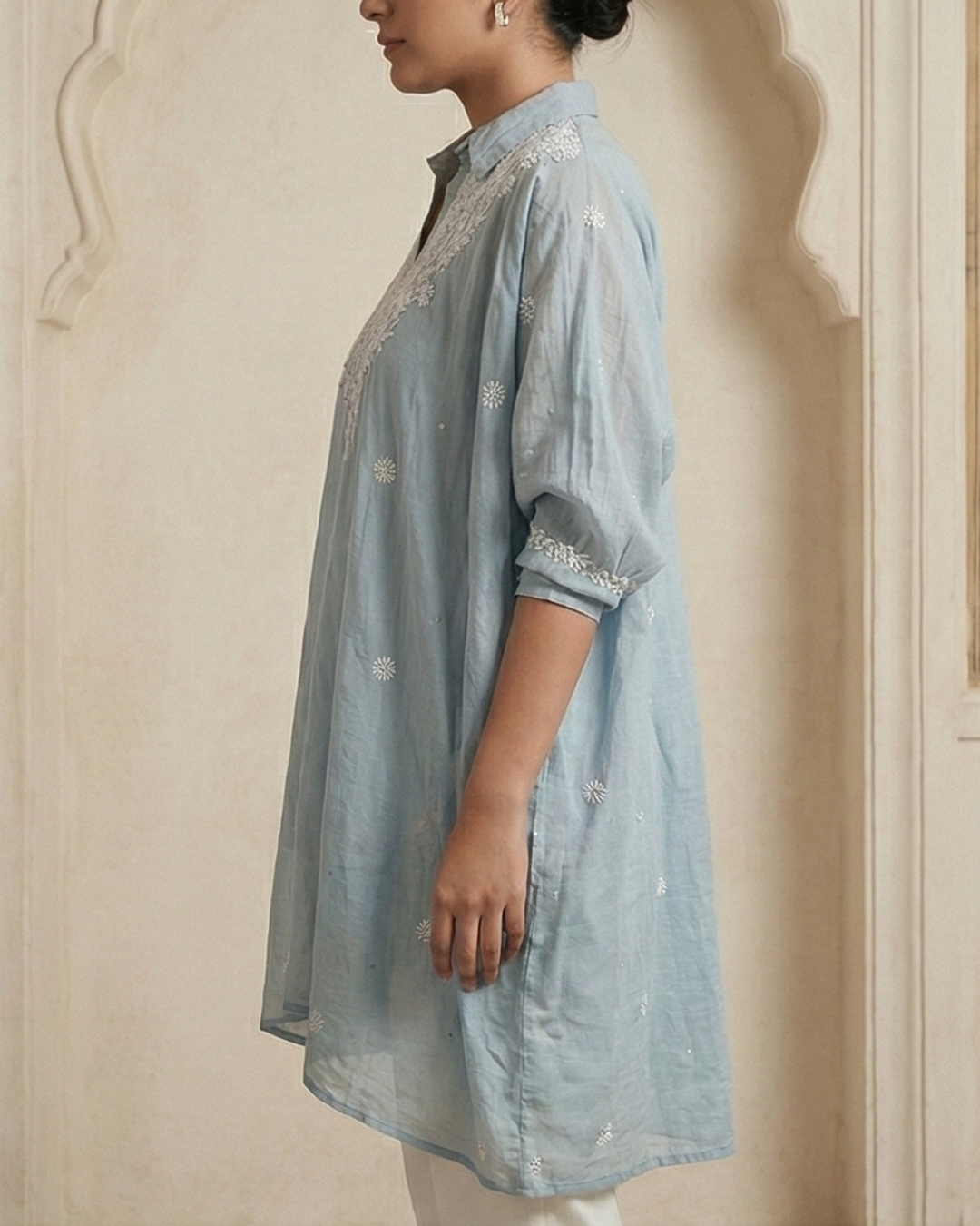 Light Blue Mulchanderi Kaftan