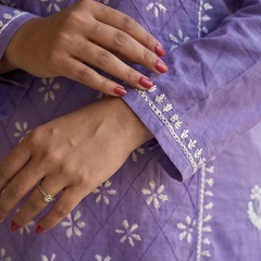 Purple Readymade Cotton Kurta With Jaal