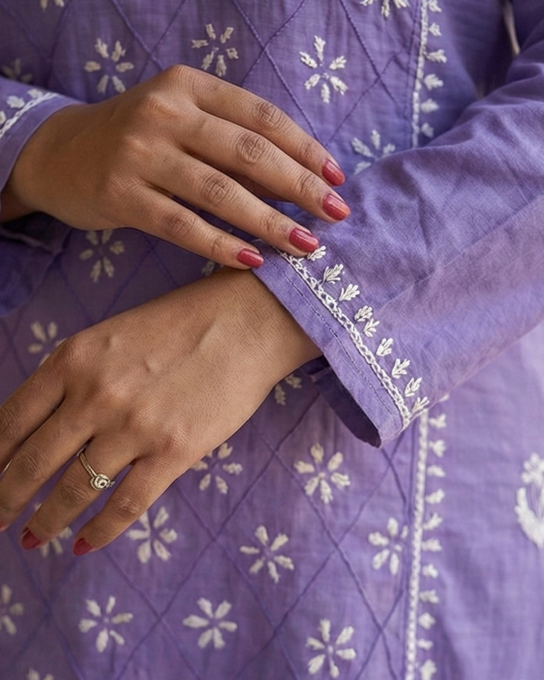 Purple Readymade Cotton Kurta With Jaal