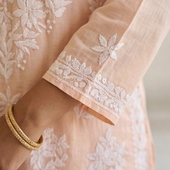 Orange Readymade Cotton Chikankari Kurta