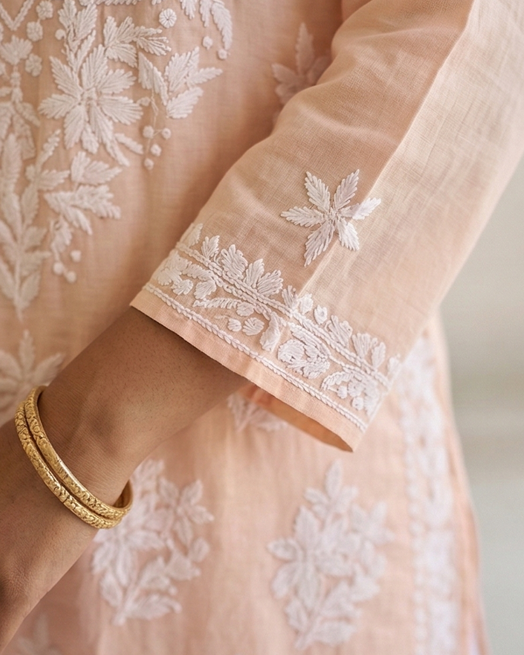 Orange Readymade Cotton Chikankari Kurta