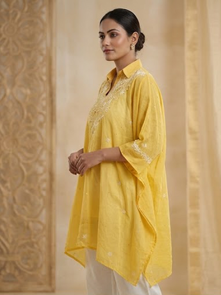 Yellow Mulchanderi Kaftan