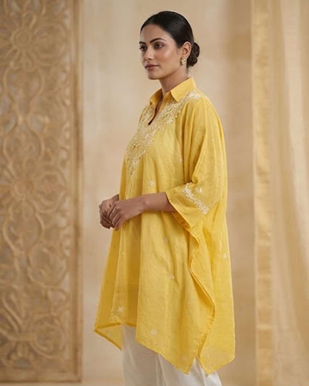 Yellow Mulchanderi Kaftan