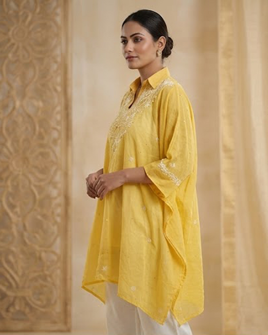 Yellow Mulchanderi Kaftan