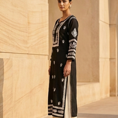Black Chikankari Modal Long Kurti