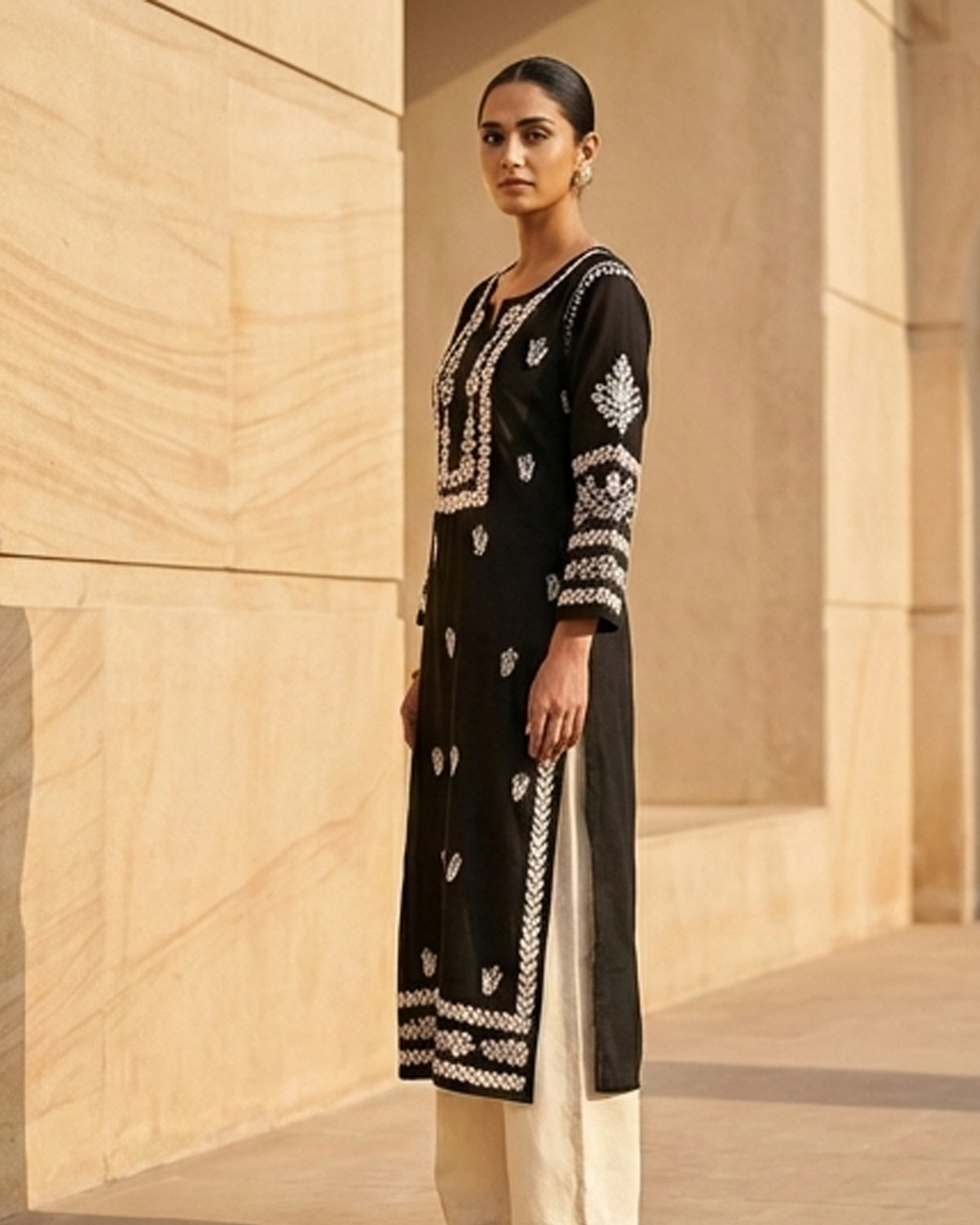 Black Chikankari Modal Long Kurti