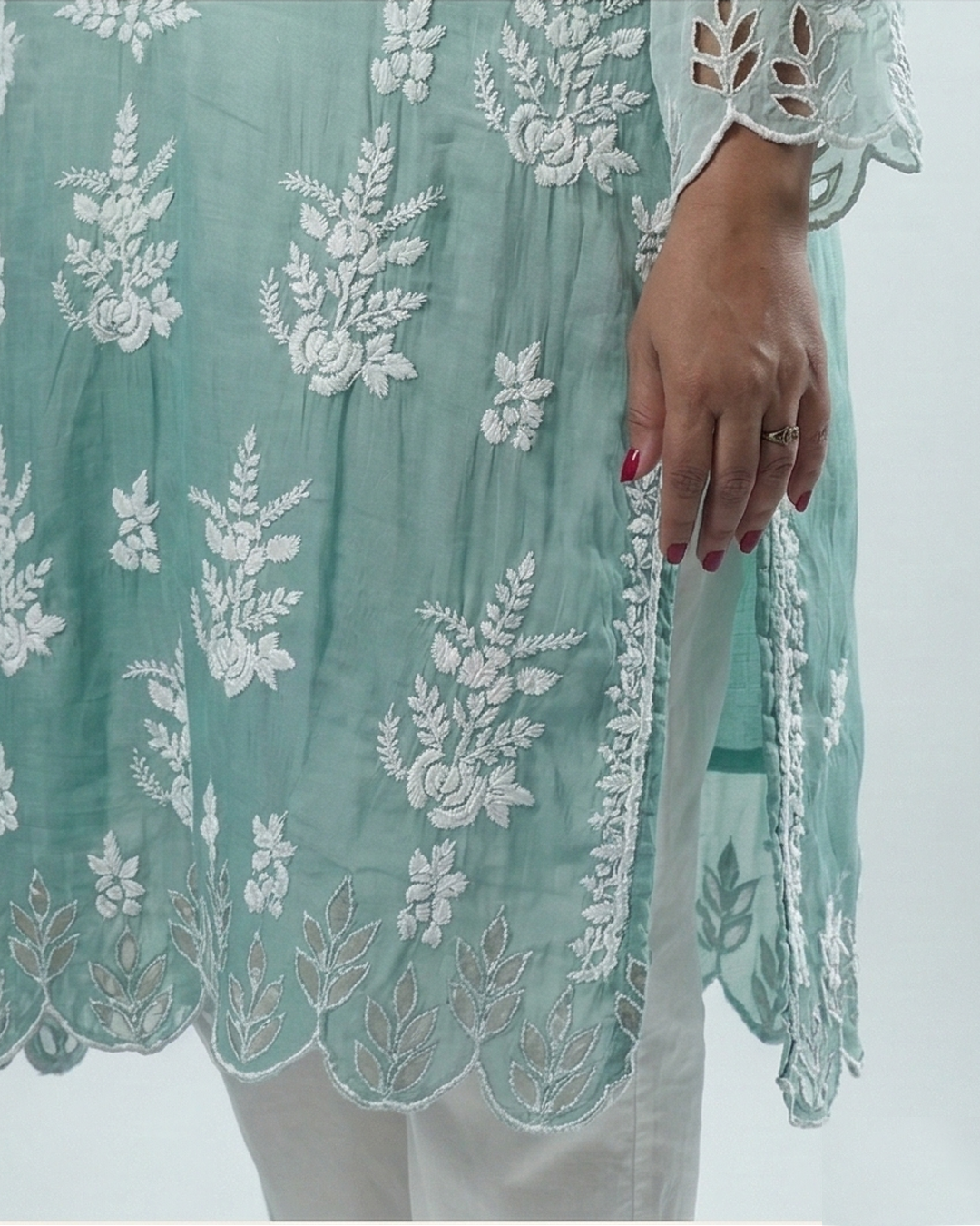 Sea Green Muslin Cutwork Kurta