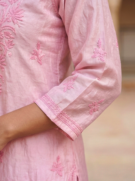 Blush Royale Chanderi Kurta with Chikankari Work
