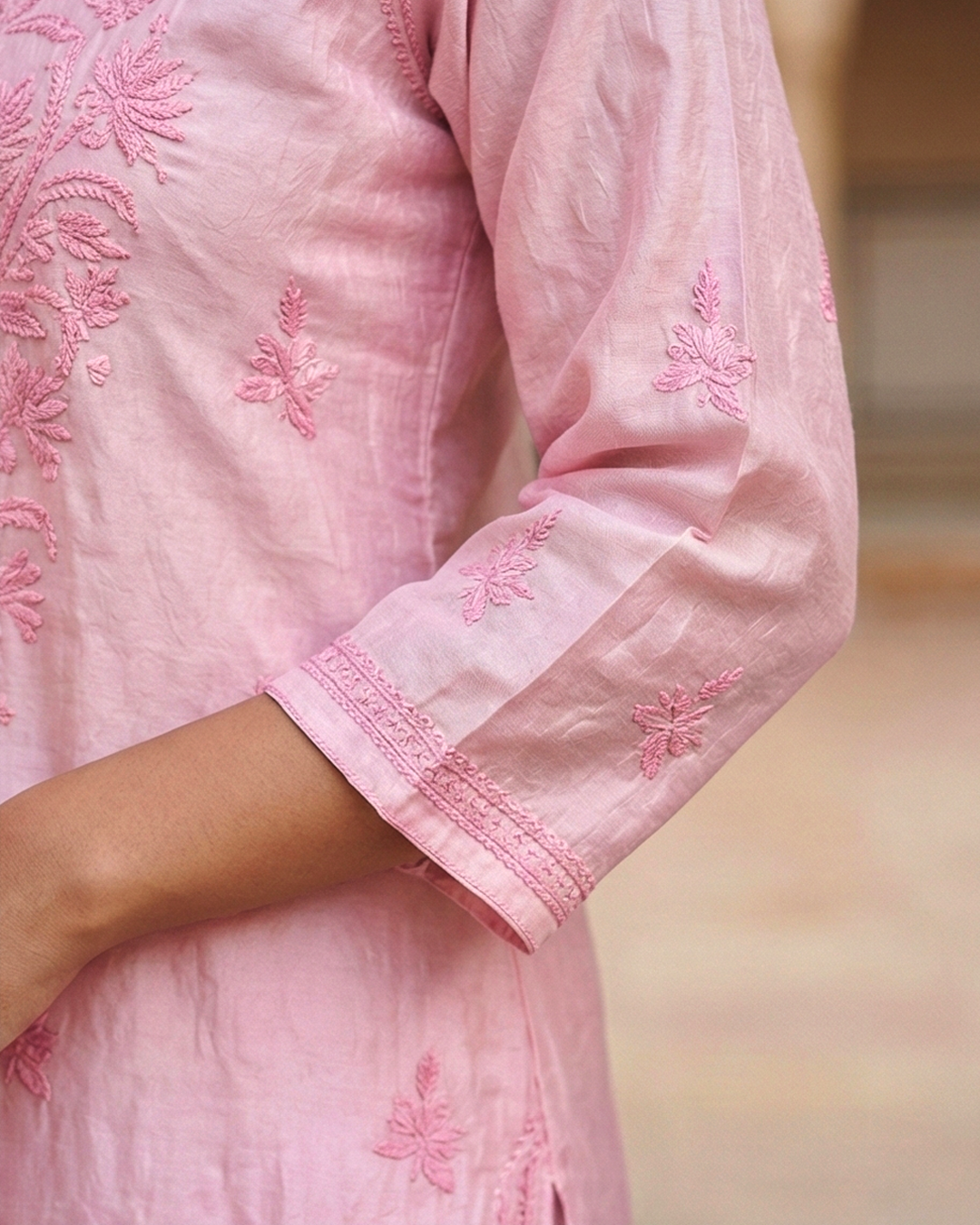 Blush Royale Chanderi Kurta with Chikankari Work