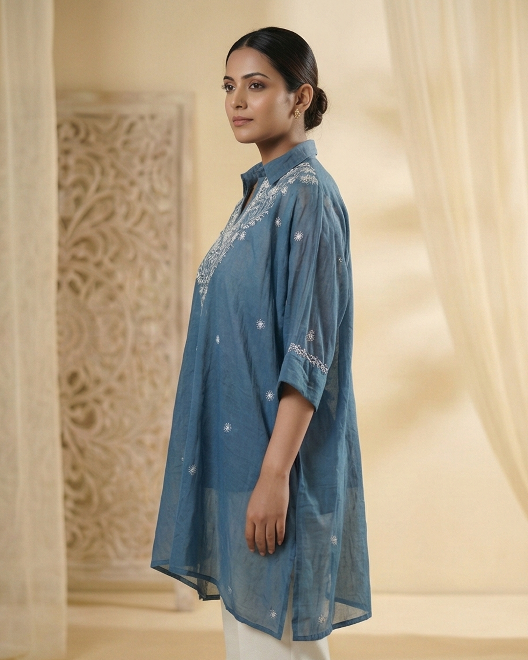 Royal Blue Mulchanderi Kaftan