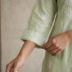 Pista Chanderi Chikankari Aline Kurta