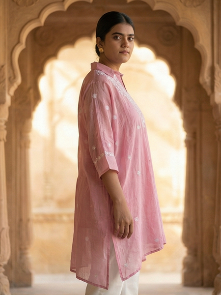 Light Pink Mulchanderi Kaftan
