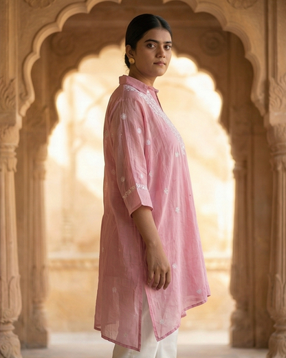 Light Pink Mulchanderi Kaftan