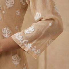 Beige Viscose Georgette Chikankari Readymade Kurta