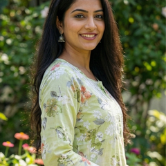 Green Chikankari Mulmul Pocket Kurti