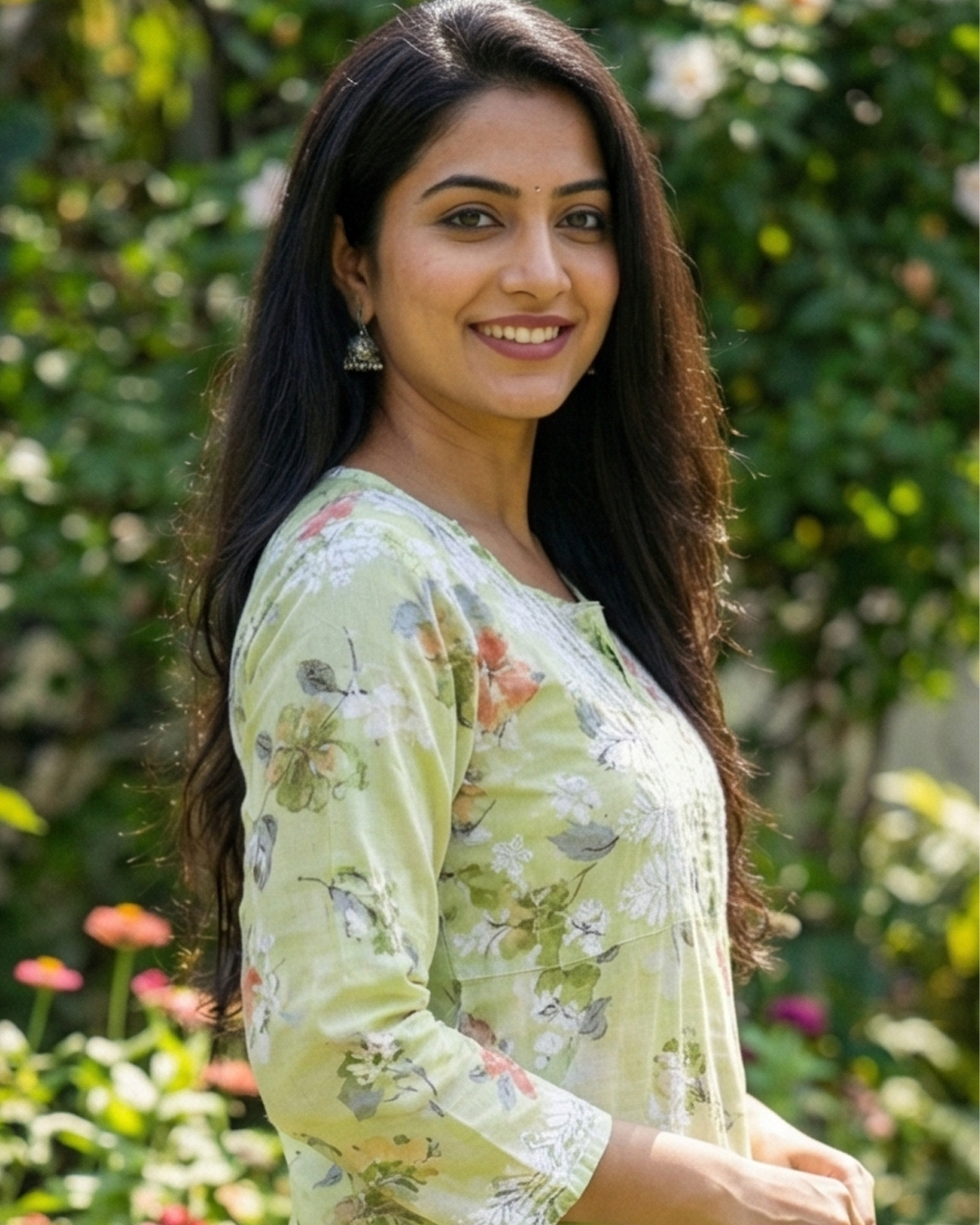 Green Chikankari Mulmul Pocket Kurti