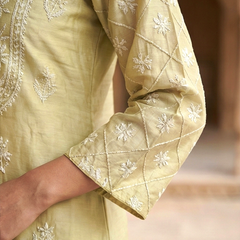Golden Cotton Chanderi Chikankari Kurta